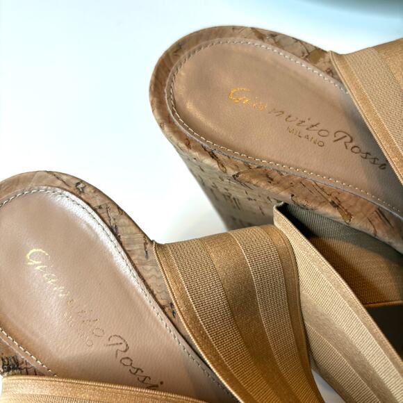 Gianvito Rossi Suede Cork Sandals Elastic Ankle Strap Beige 38.5 US 8.5 Italy - Picture 9 of 13